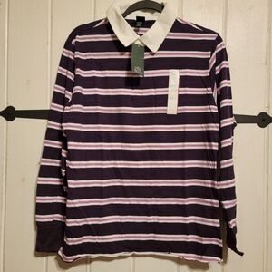 Wild Fable Top Striped Purple White Long Sleeve Rugby Oversized
